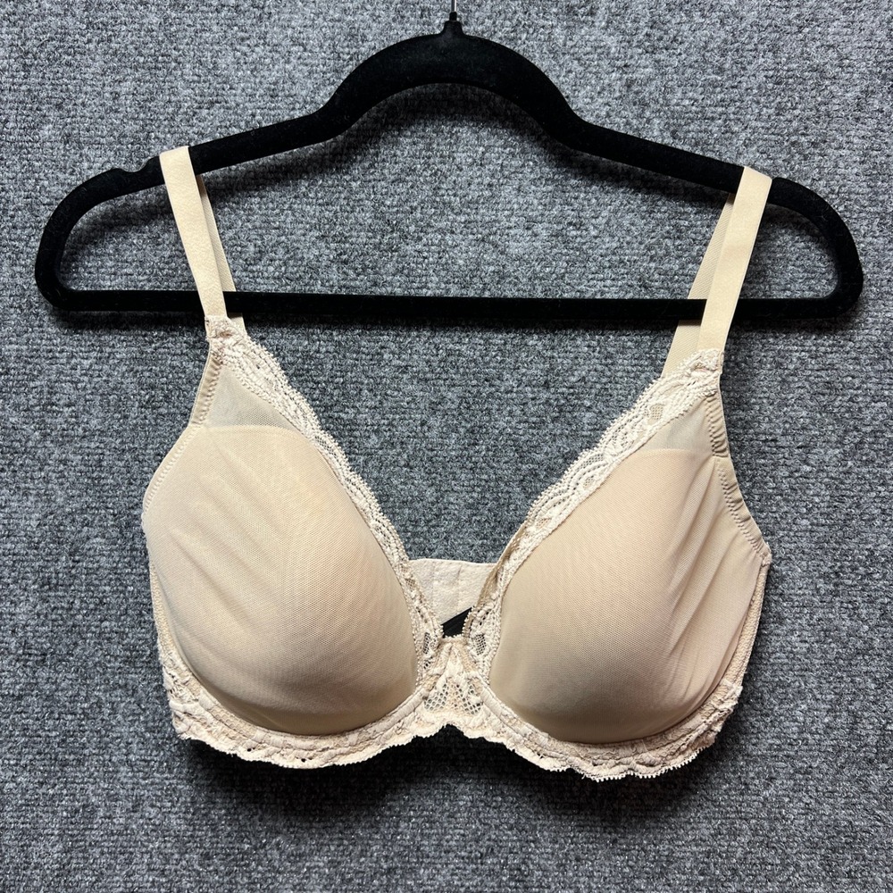 Natori Feathers Underwire Contour Bra Beige Nude Lace Plunge 32G 730023